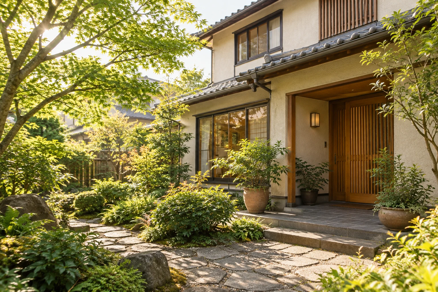 緑に囲まれた日本の戸建て住宅のイメージ